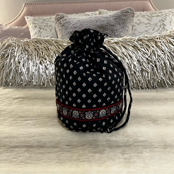 Vintage VERA BRADLEY Classic Black 2002 Ditty Bag Drawstring Plastic Lined Y2K - Picture 1 of 12